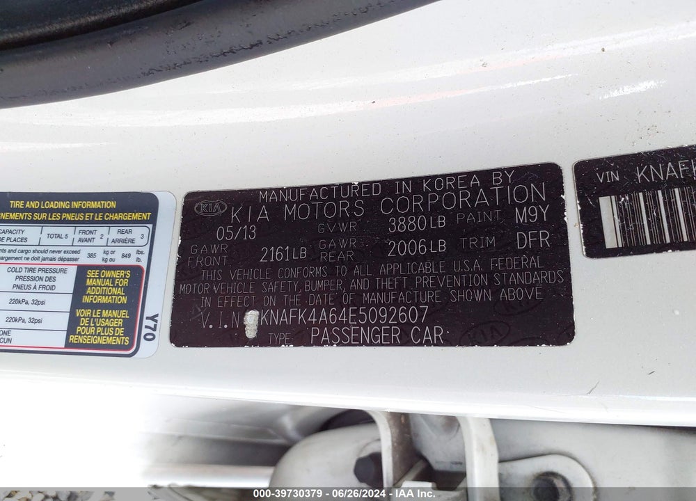 2014 KIA FORTE LX VIN: KNAFK4A64E5092607