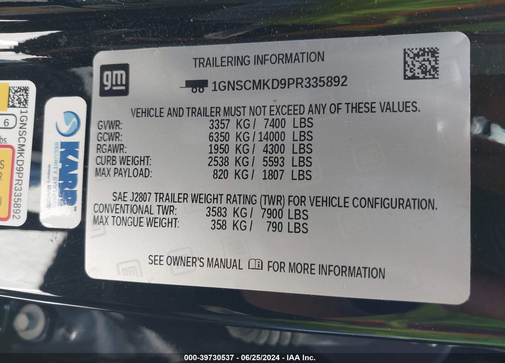 2023 CHEVROLET TAHOE 2WD LS VIN: 1GNSCMKD9PR335892