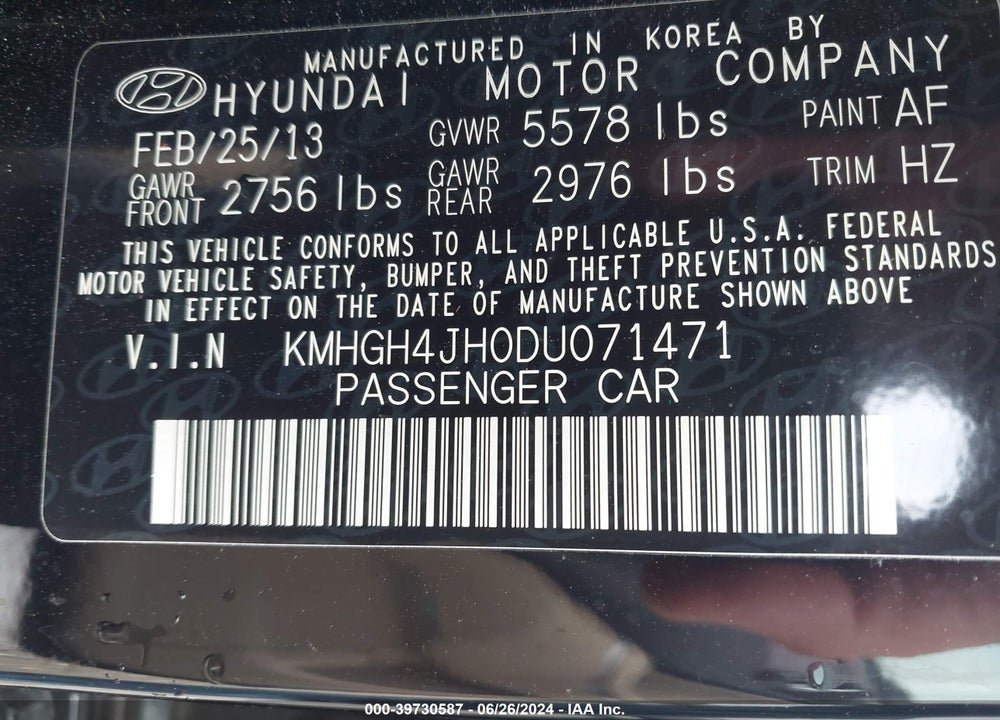 2013 HYUNDAI EQUUS SIGNATURE VIN: KMHGH4JH0DU071471