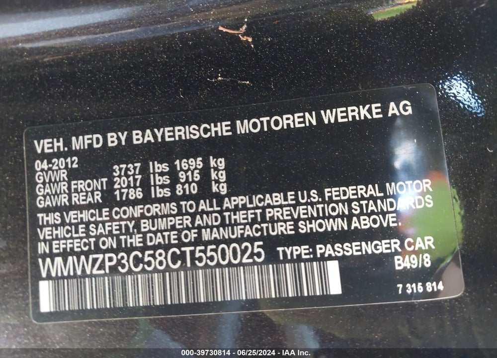 2012 MINI COOPER S VIN: WMWZP3C58CT550025