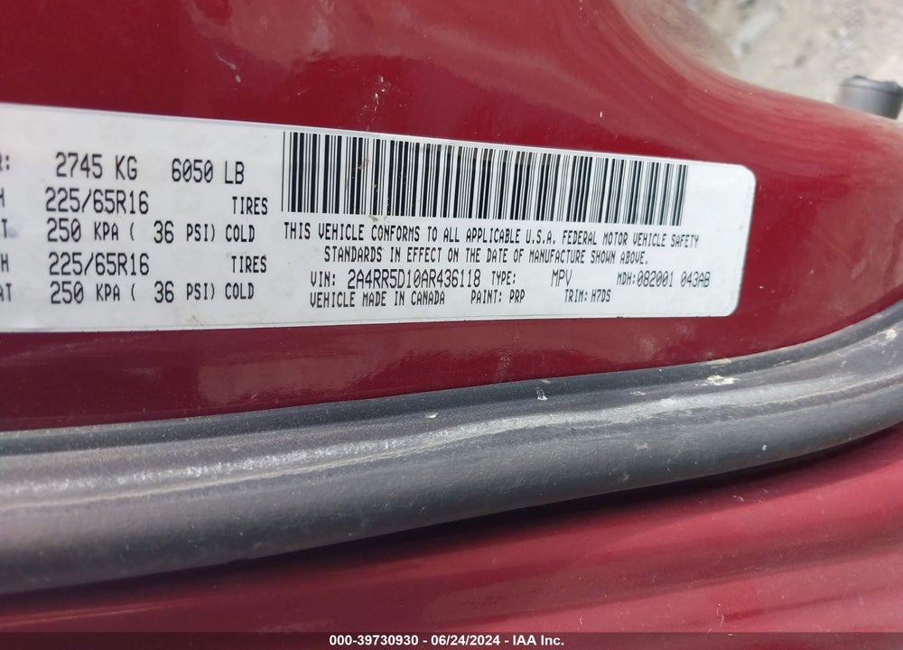 2010 CHRYSLER TOWN & COUNTRY TOURING VIN: 2A4RR5D10AR436118