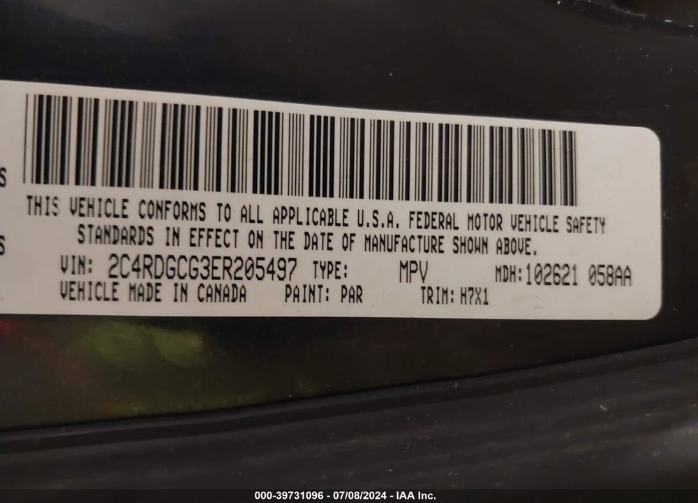 2014 DODGE GRAND CARAVAN VIN: 2C4RDGCG3ER205497