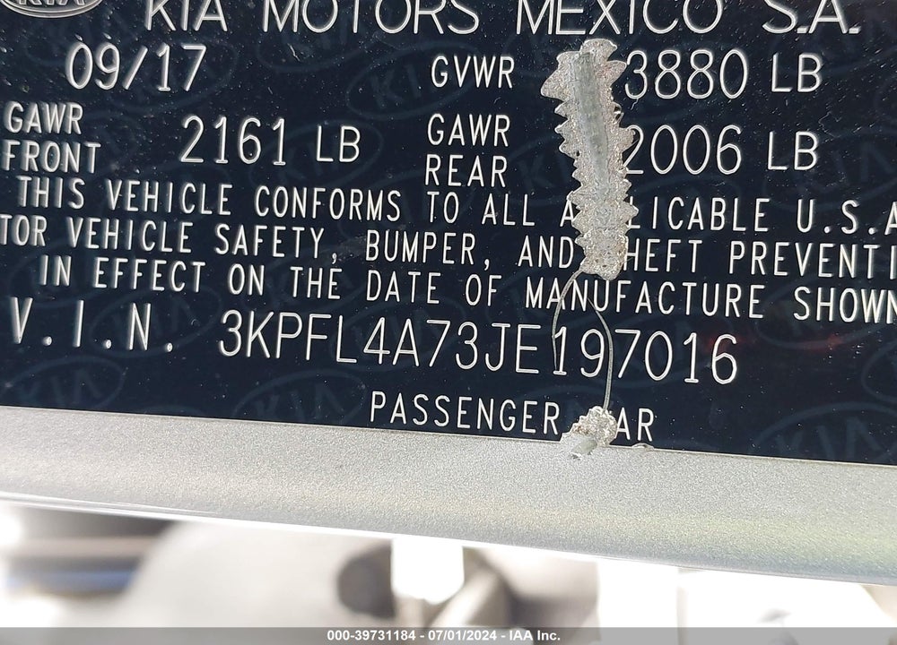 2018 KIA FORTE LX VIN: 3KPFL4A73JE197016
