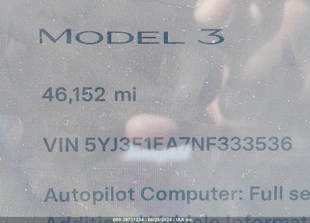 2022 TESLA MODEL 3 REAR-WHEEL DRIVE VIN: 5YJ3E1EA7NF333536