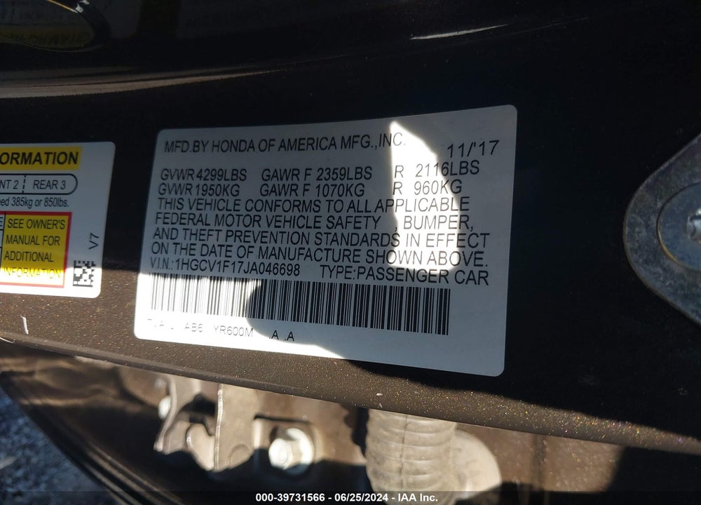 2018 HONDA ACCORD LX VIN: 1HGCV1F17JA046698