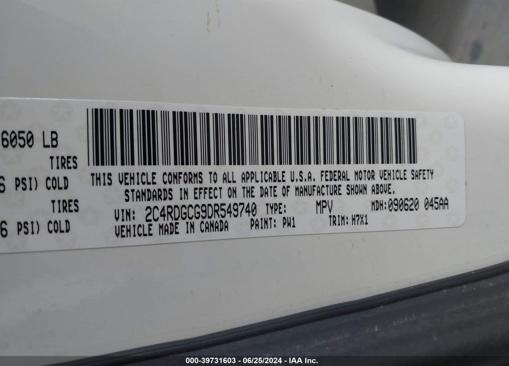 2013 DODGE GRAND CARAVAN SXT VIN: 2C4RDGCG9DR549740