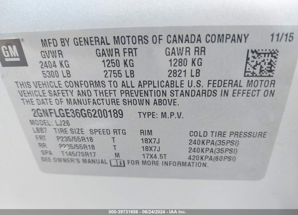 2016 CHEVROLET EQUINOX LTZ VIN: 2GNFLGE36G6200189