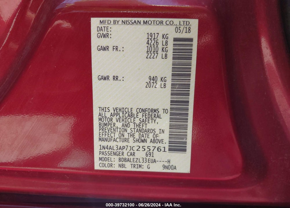 2018 NISSAN ALTIMA 2.5 S VIN: 1N4AL3AP7JC255761
