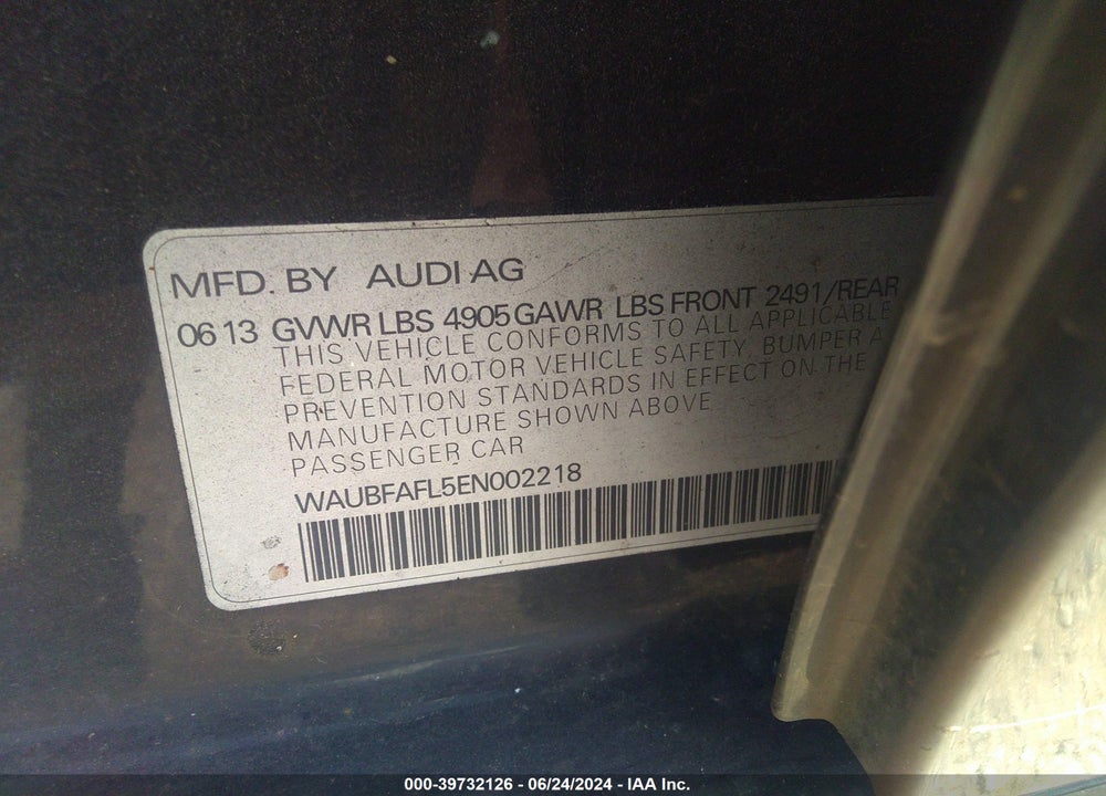 2014 AUDI A4 VIN: WAUBFAFL5EN002218