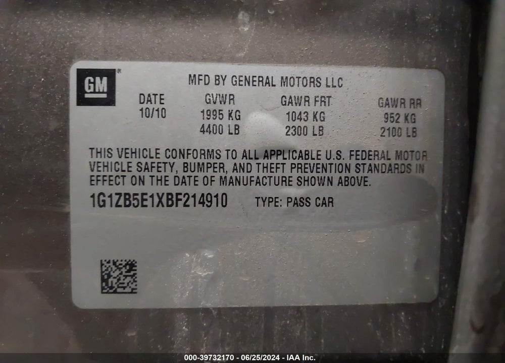 2011 CHEVROLET MALIBU LS VIN: 1G1ZB5E1XBF214910