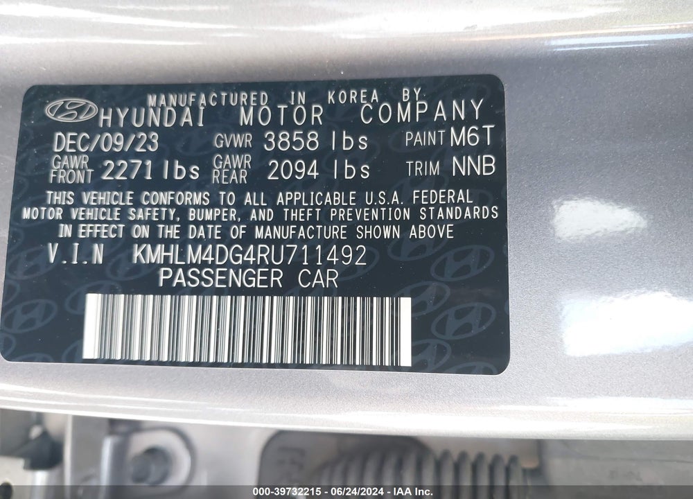 2024 HYUNDAI ELANTRA SEL VIN: KMHLM4DG4RU711492
