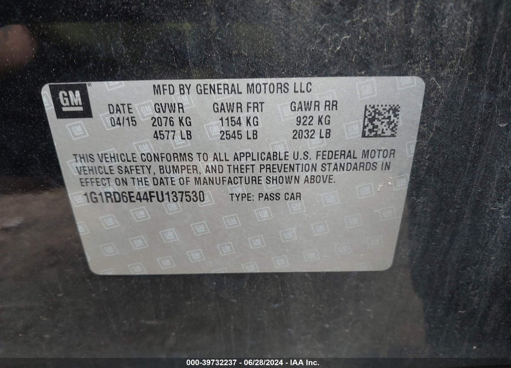 2015 CHEVROLET VOLT VIN: 1G1RD6E44FU137530
