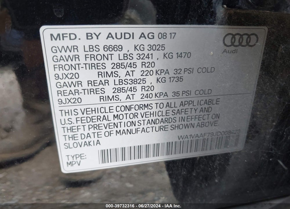 2018 AUDI Q7 3.0T PREMIUM VIN: WA1VAAF79JD008423