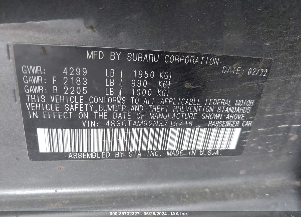 2022 SUBARU IMPREZA SPORT 5-DOOR VIN: 4S3GTAM62N3719718
