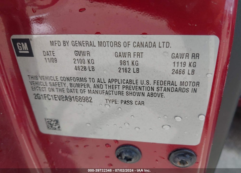 2010 CHEVROLET CAMARO 2LT VIN: 2G1FC1EV8A9168982