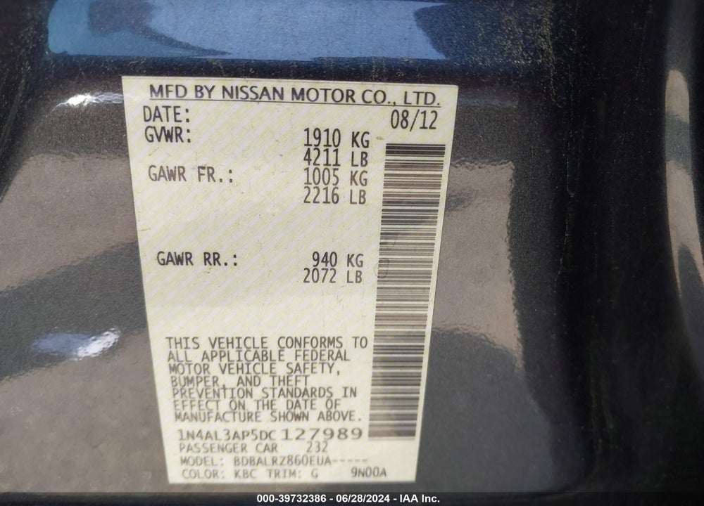 2013 NISSAN ALTIMA 2.5 S VIN: 1N4AL3AP5DC127989