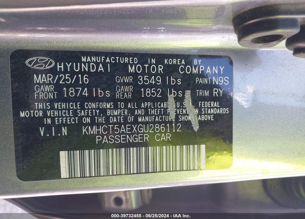 2016 HYUNDAI ACCENT SE VIN: KMHCT5AEXGU286112