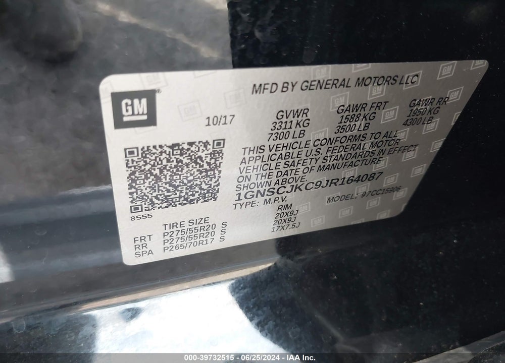 2018 CHEVROLET SUBURBAN PREMIER VIN: 1GNSCJKC9JR164087