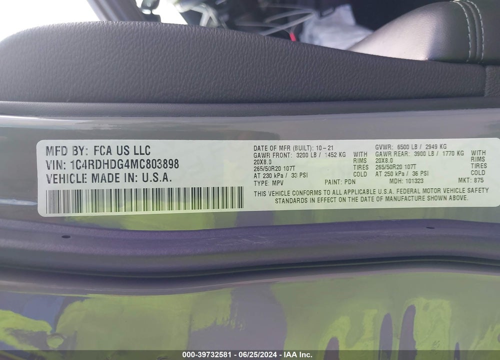 2021 DODGE DURANGO GT PLUS RWD VIN: 1C4RDHDG4MC803898