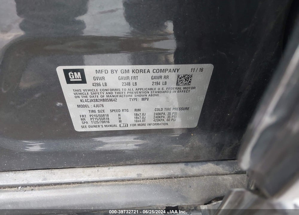 2017 BUICK ENCORE PREFERRED VIN: KL4CJASB2HB059642