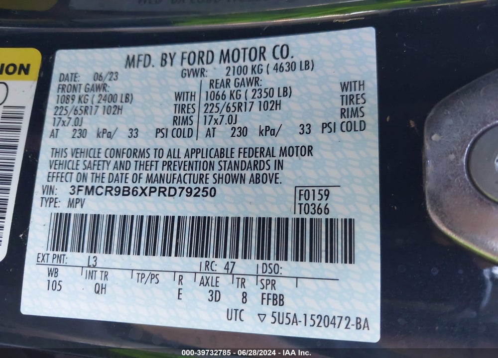 2023 FORD BRONCO SPORT BIG BEND VIN: 3FMCR9B6XPRD79250