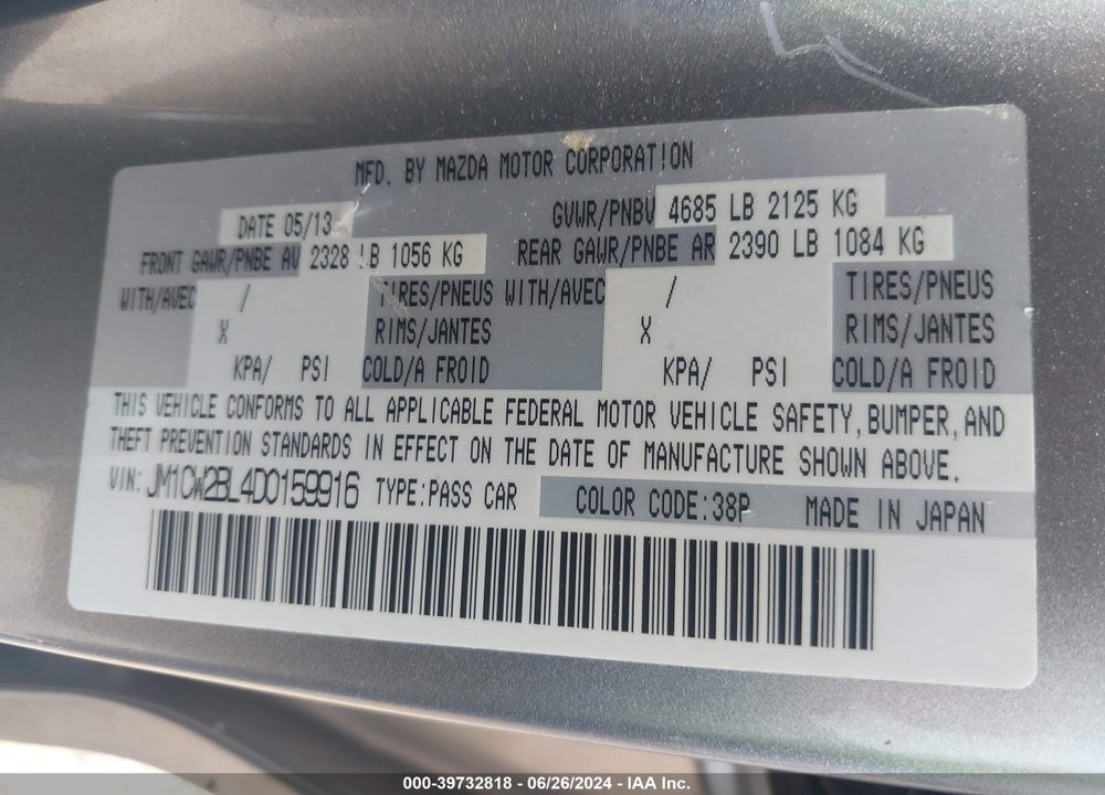 2013 MAZDA 5 SPORT VIN: JM1CW2BL4D0159916