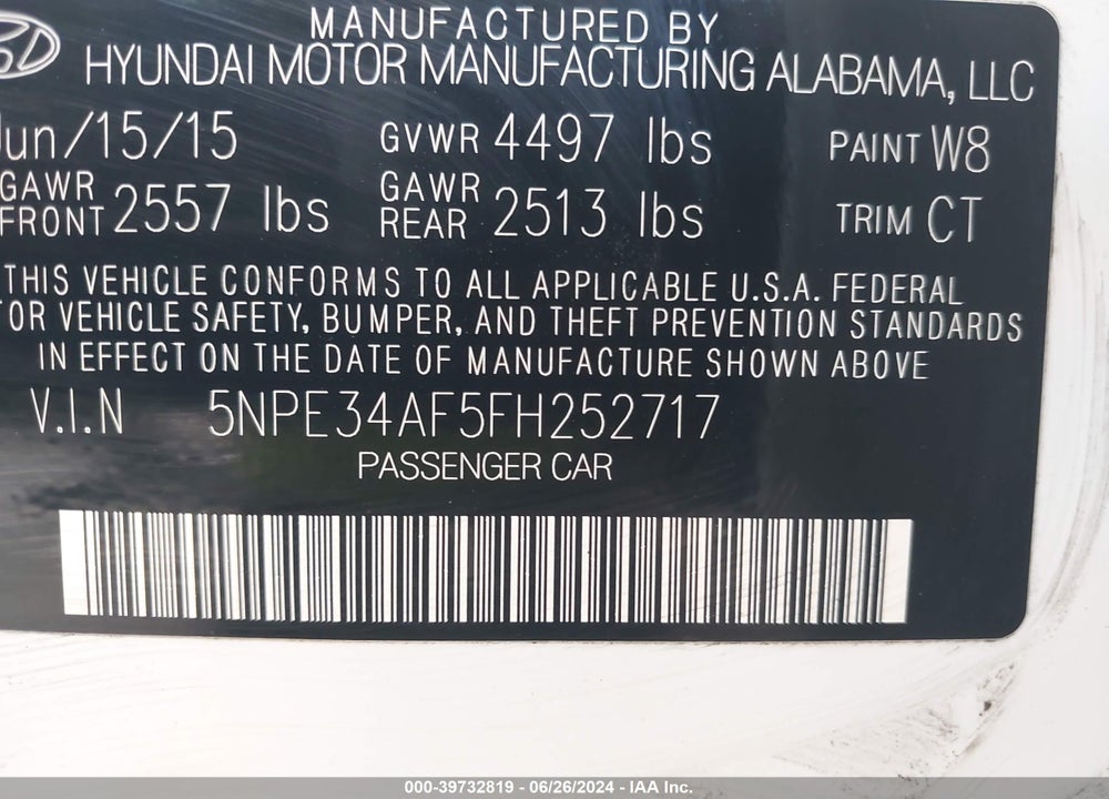 2015 HYUNDAI SONATA SPORT VIN: 5NPE34AF5FH252717