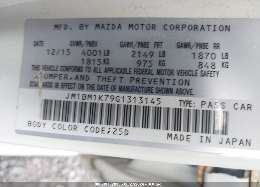 2016 MAZDA 3 I SPORT VIN: JM1BM1K79G1313145