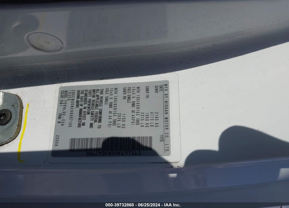 2017 NISSAN NV200 S VIN: 3N6CM0KN2HK697165