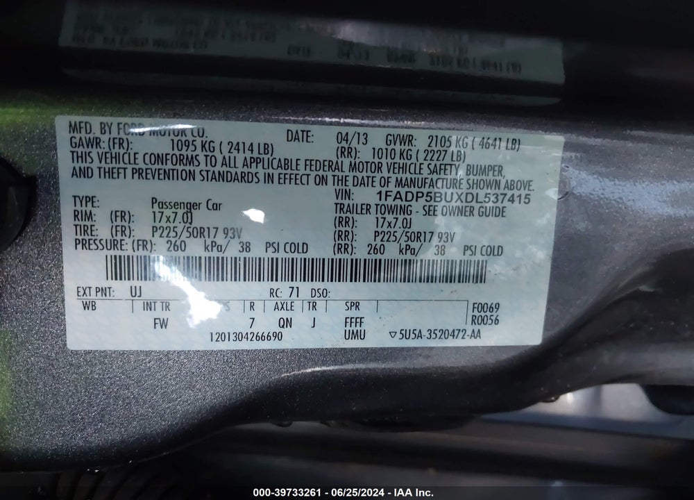 2013 FORD C-MAX HYBRID SEL VIN: 1FADP5BUXDL537415