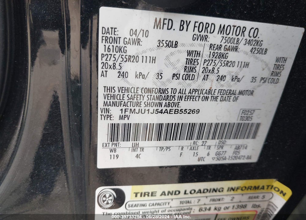 2010 FORD EXPEDITION EDDIE BAUER/KING RANCH VIN: 1FMJU1J54AEB55269