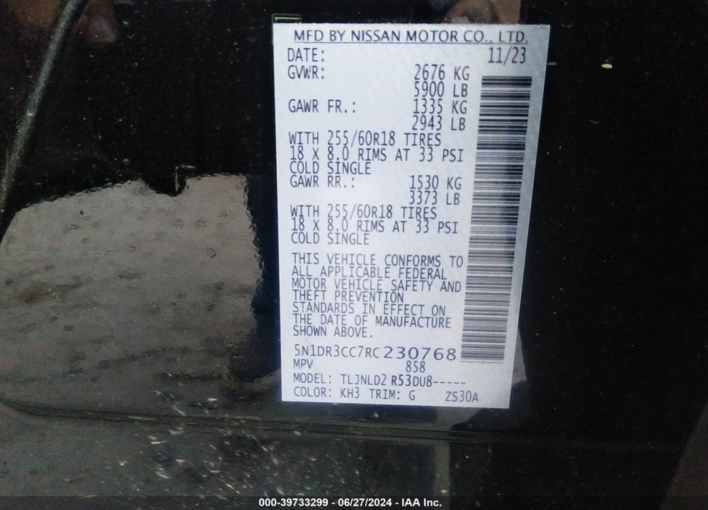 2024 NISSAN PATHFINDER SL 4WD VIN: 5N1DR3CC7RC230768