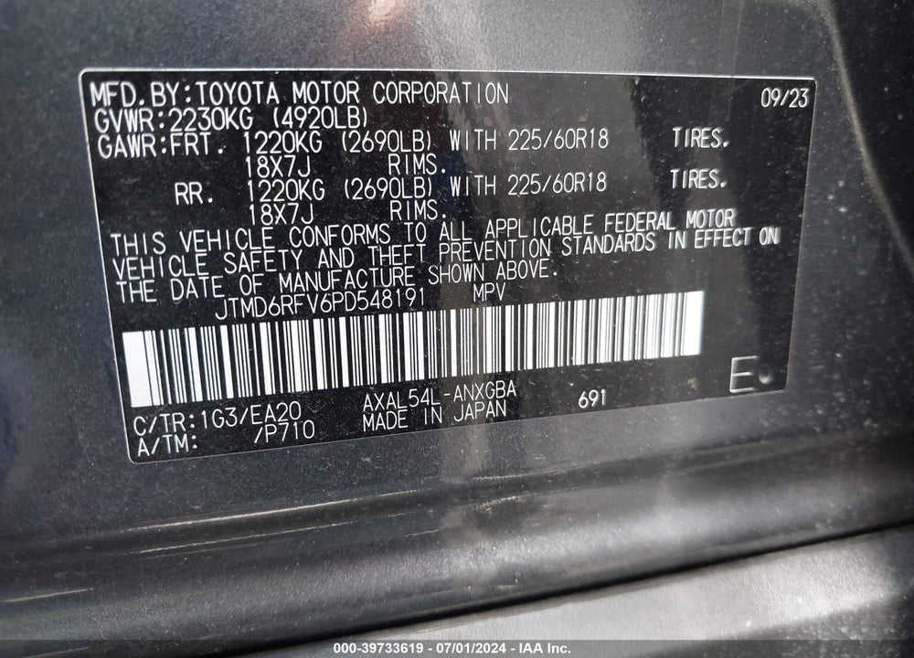 2023 TOYOTA RAV4 HYBRID LIMITED VIN: JTMD6RFV6PD548191