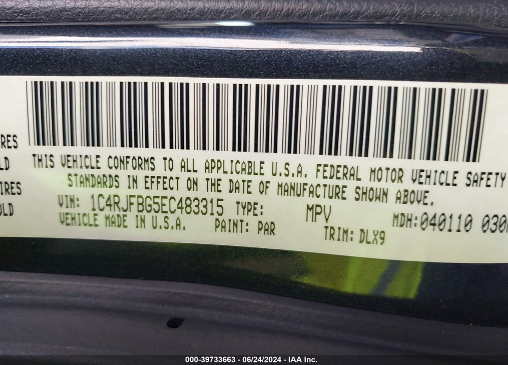 2014 JEEP GRAND CHEROKEE LIMITED VIN: 1C4RJFBG5EC483315