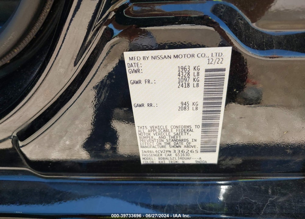 2023 NISSAN ALTIMA SR FWD VIN: 1N4BL4CV2PN336265