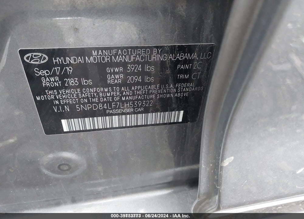 2020 HYUNDAI ELANTRA SEL VIN: 5NPD84LF7LH539322