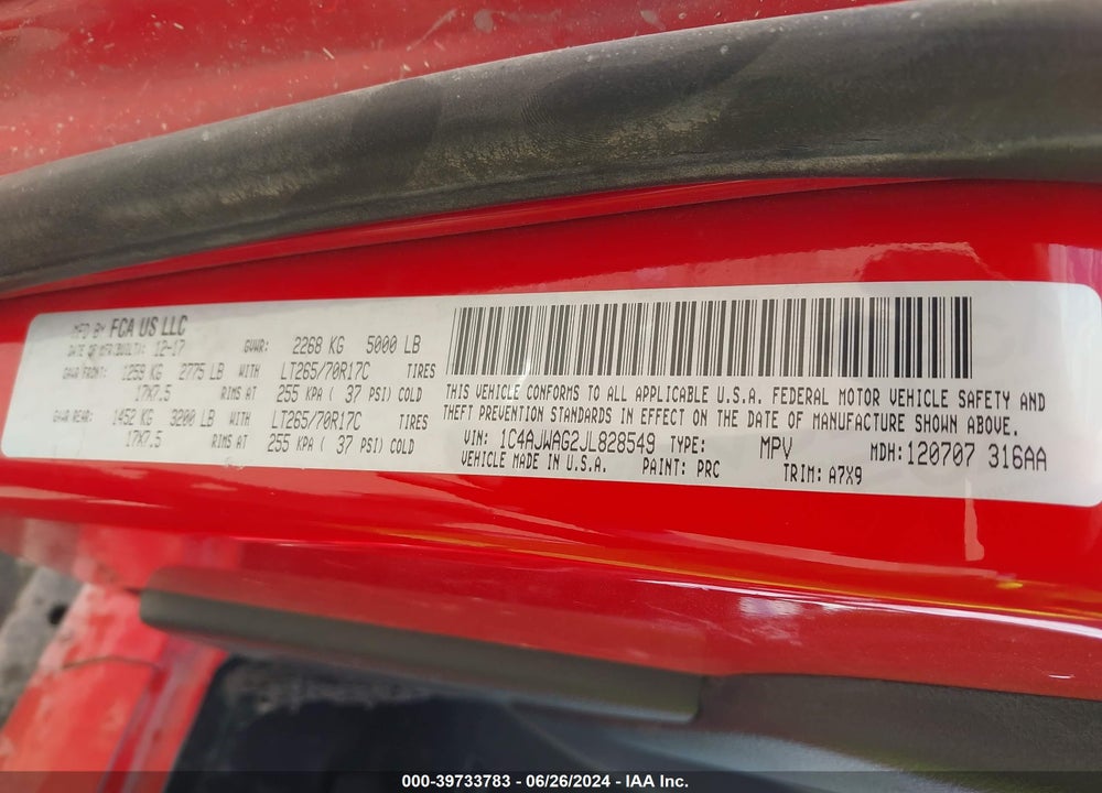 2018 JEEP WRANGLER JK SPORT S 4X4 VIN: 1C4AJWAG2JL828549