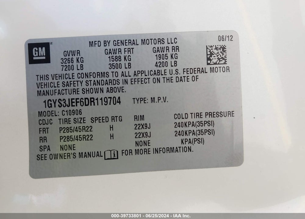 2013 CADILLAC ESCALADE ESV PREMIUM VIN: 1GYS3JEF6DR119704