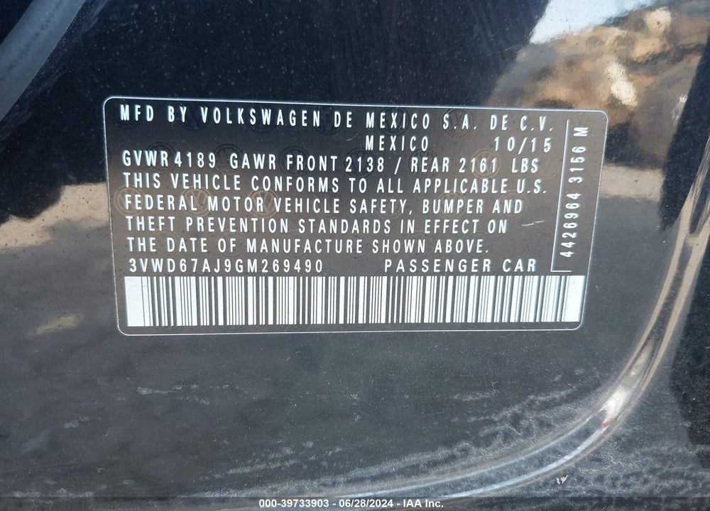 2016 VOLKSWAGEN JETTA 1.4T SE VIN: 3VWD67AJ9GM269490