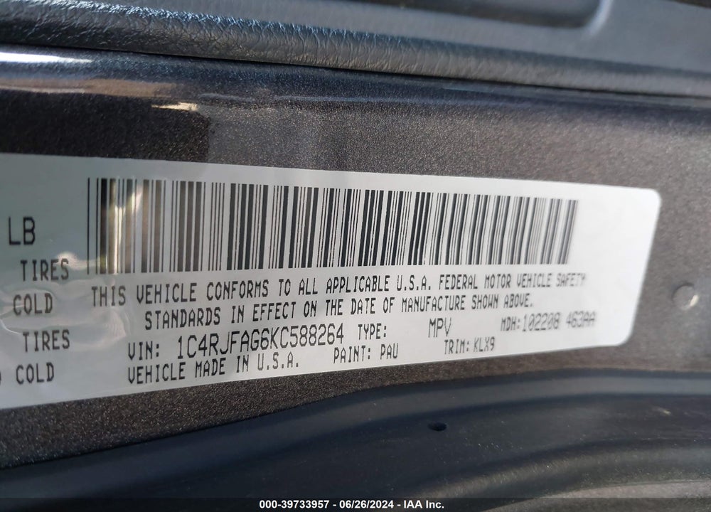 2019 JEEP GRAND CHEROKEE ALTITUDE 4X4 VIN: 1C4RJFAG6KC588264