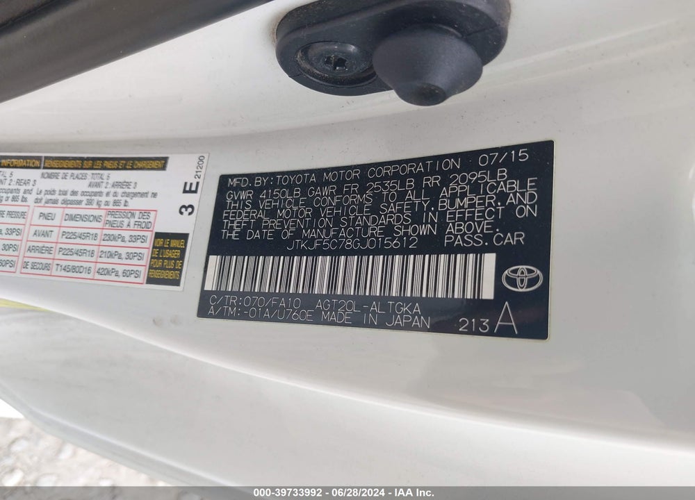 2016 SCION TC VIN: JTKJF5C78GJ015612