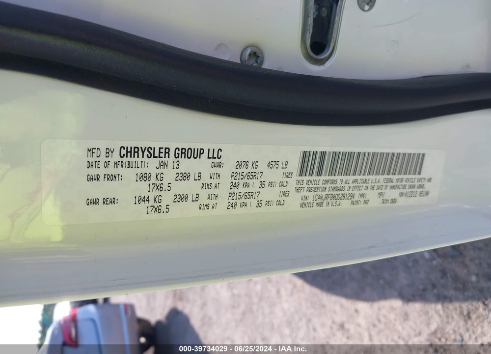 2013 JEEP PATRIOT LATITUDE VIN: 1C4NJRFB0DD281294