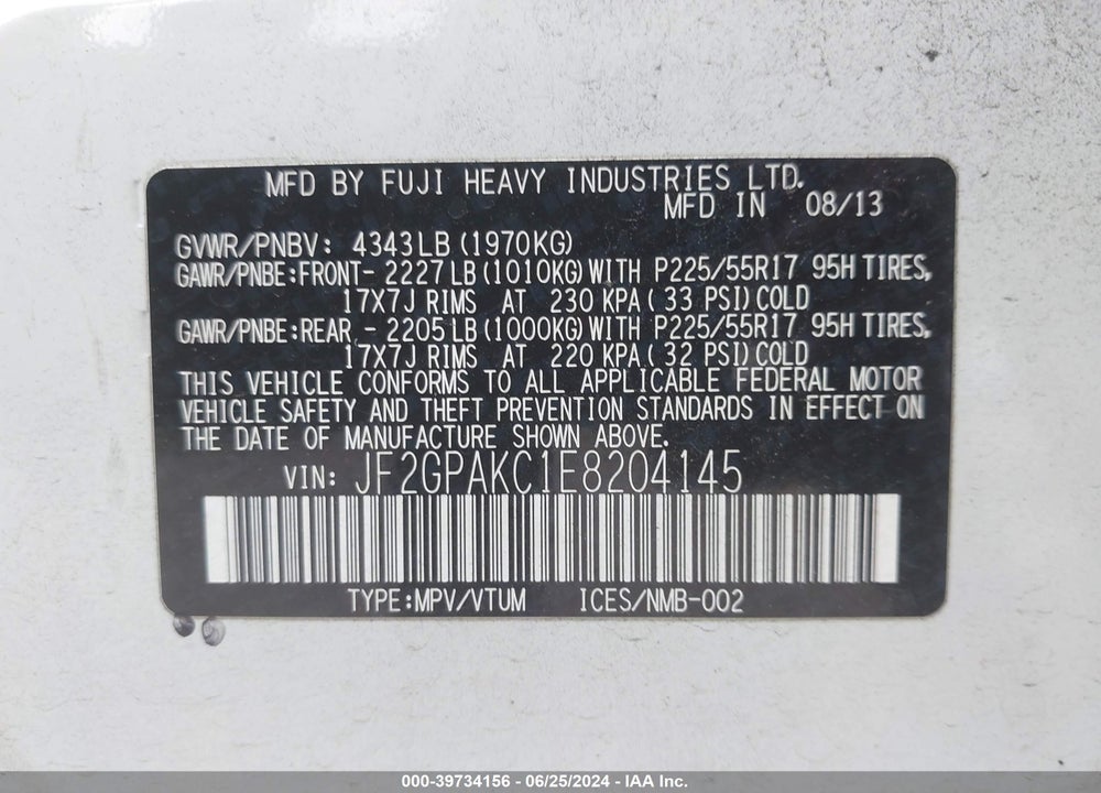 2014 SUBARU XV CROSSTREK 2.0I LIMITED VIN: JF2GPAKC1E8204145