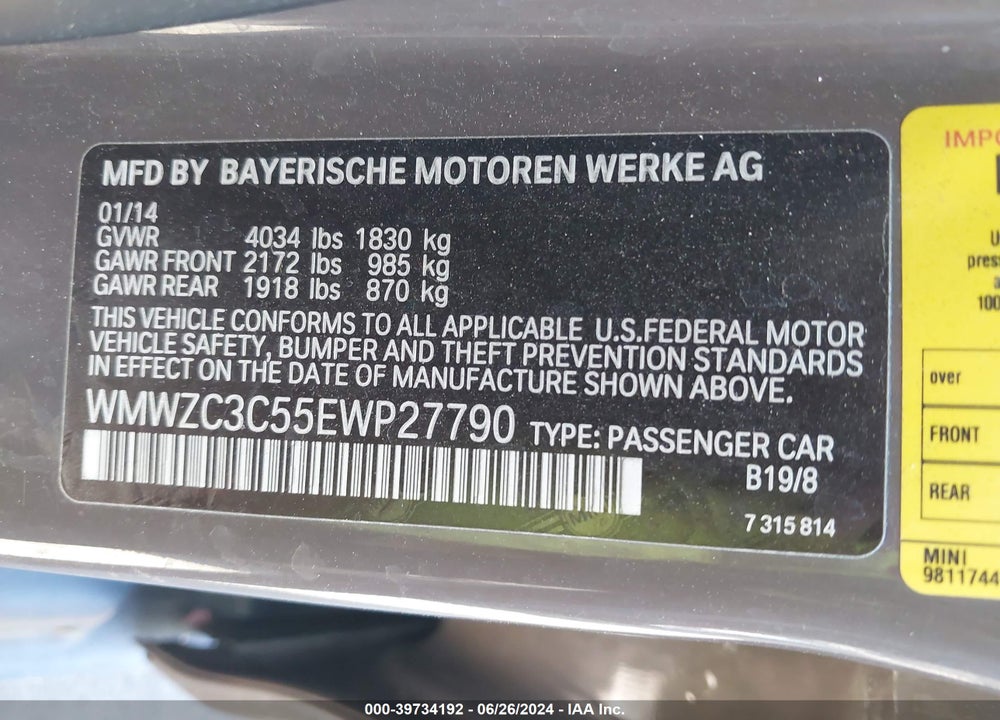 2014 MINI COUNTRYMAN COOPER S VIN: WMWZC3C55EWP27790