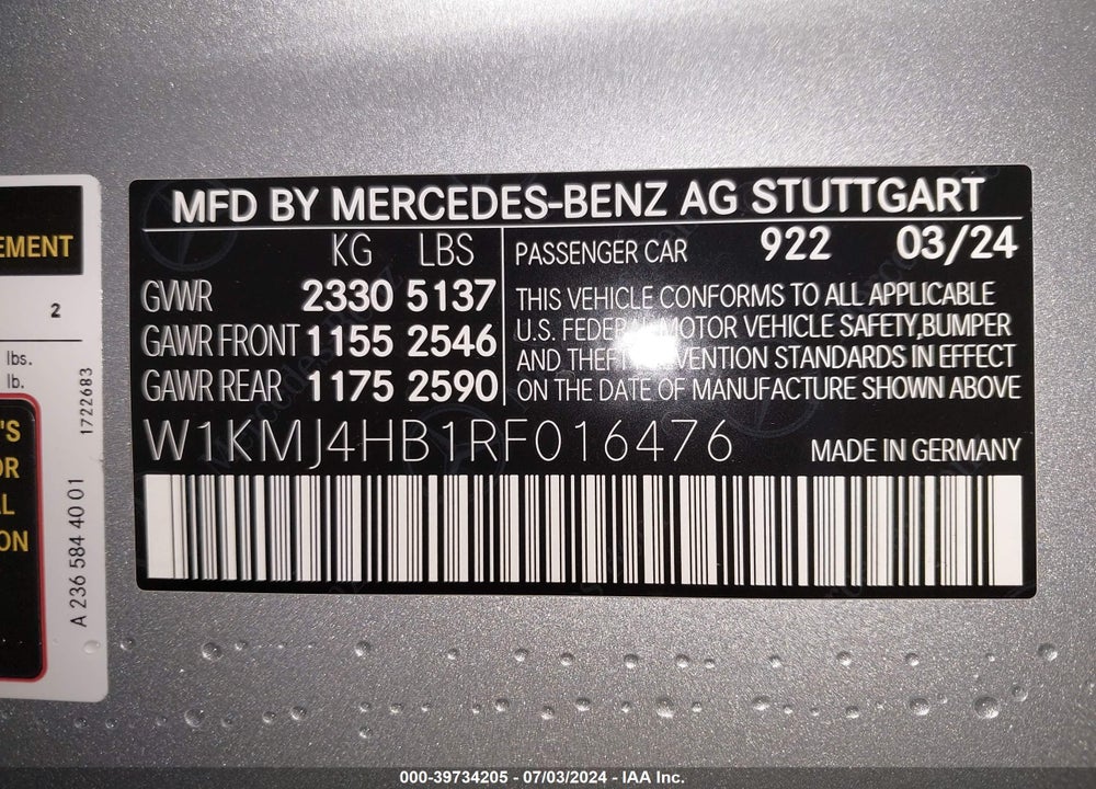 2024 MERCEDES-BENZ CLE 300 4MATIC VIN: W1KMJ4HB1RF016476