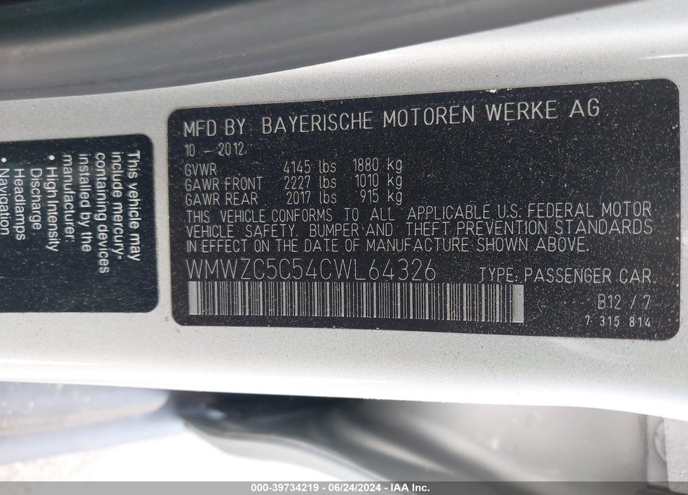 2012 MINI COOPER S COUNTRYMAN VIN: WMWZC5C54CWL64326
