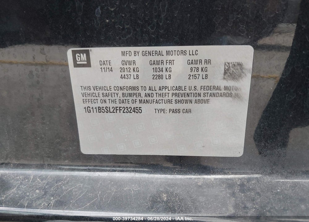 2015 CHEVROLET MALIBU LS VIN: 1G11B5SL2FF232455