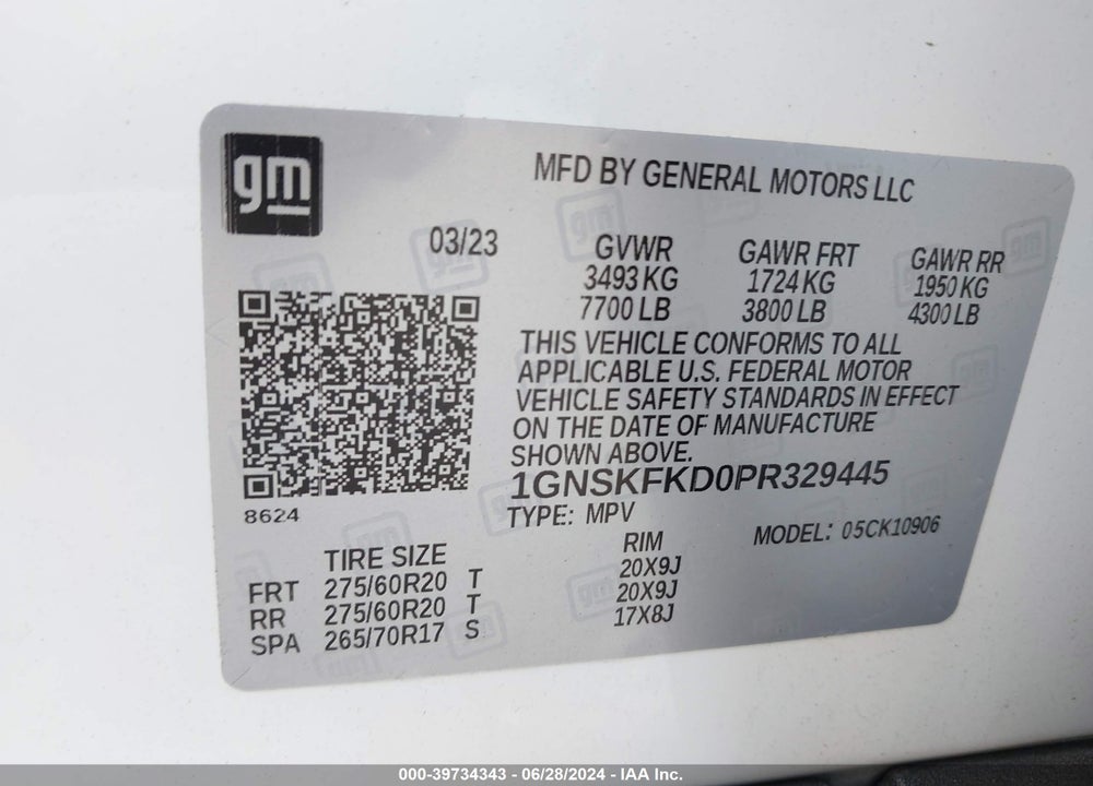 2023 CHEVROLET SUBURBAN 4WD PREMIER VIN: 1GNSKFKD0PR329445