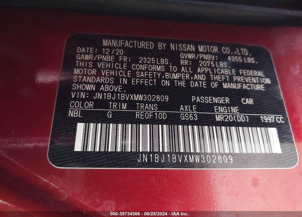 2021 NISSAN ROGUE SPORT SV FWD XTRONIC CVT VIN: JN1BJ1BVXMW302809