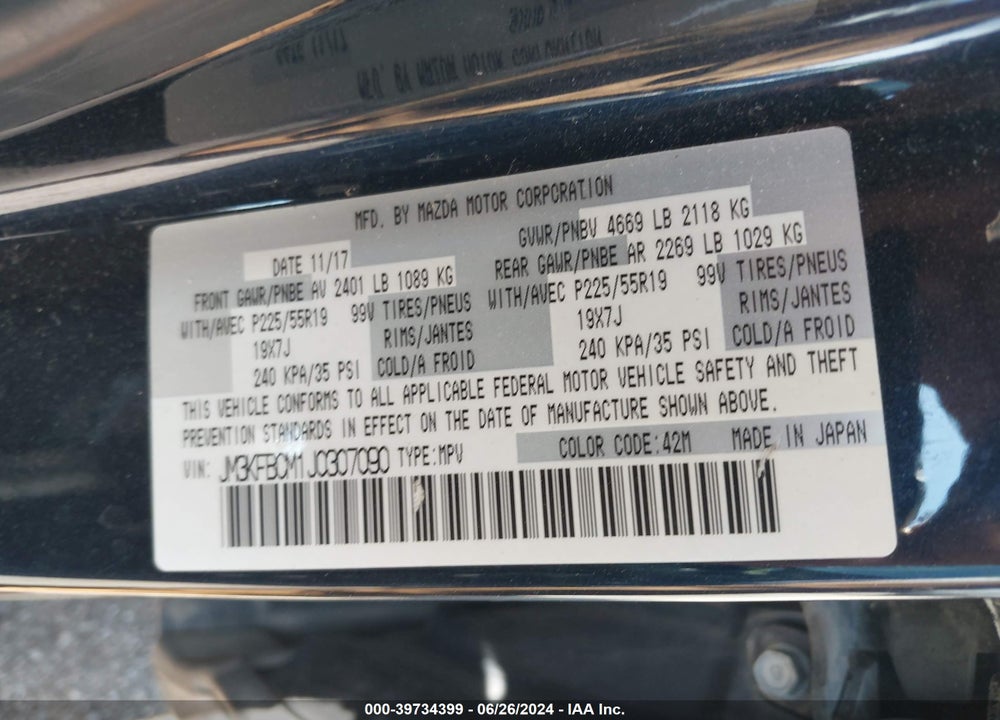 2018 MAZDA CX-5 TOURING VIN: JM3KFBCM1J0307090